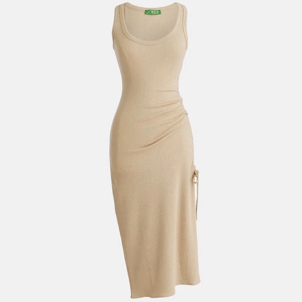 J.Crew Ribbed Sleeveless Tan Dress with Side Cinching Size Medium